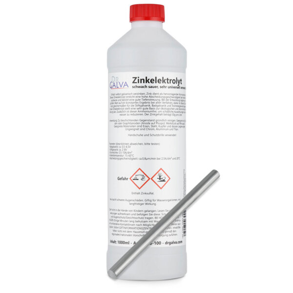 Zinkelektrolyt 1000ml met staafanode 120 x 6mm