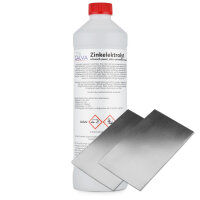 Zinkelektrolyt 1000ml met 2x platte anode 100 x 60 x 0,6mm